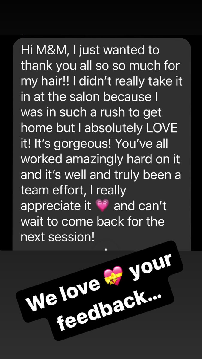 We love 💝 your feedback… it’s a real boost for the whole team when know how much one of our guests enjoyed there experience in our salon 💇🏼 #mandmhair #teamwork #review #5starsalon #goodsalonguide @Redken5thAve @redken @GoodSalonGuide