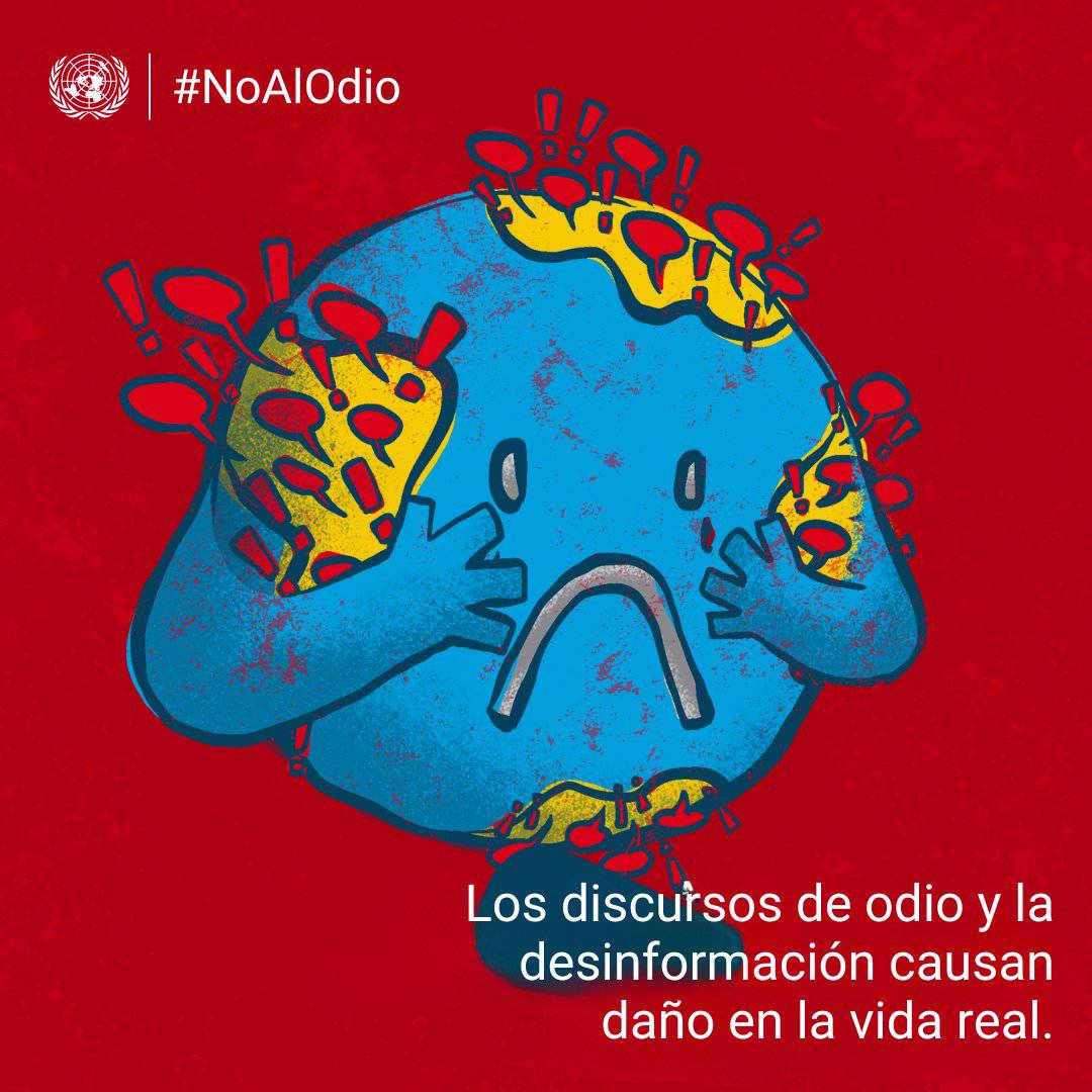 Los mensajes de odio son como un virus que se propaga a toda velocidad y tiene consecuencias negativas tanto en línea como fuera de ella. Recházalo. Denuncia los mensajes de odio usando las herramientas de tus redes sociales. Digamos #NoAlOdio.