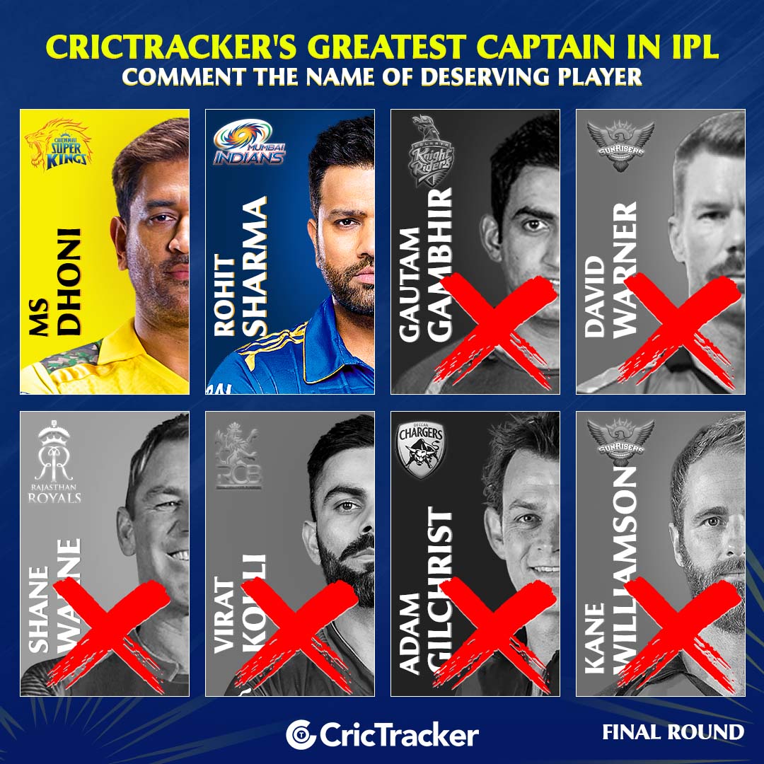 Time for the final round to decide the ultimate winner! ✨

Who is the greatest IPL captain ever? 🤔

𝐂𝐨𝐦𝐦𝐞𝐧𝐭 the name of the deserving player!

#TATAIPL #MSDhoni #RohitSharma