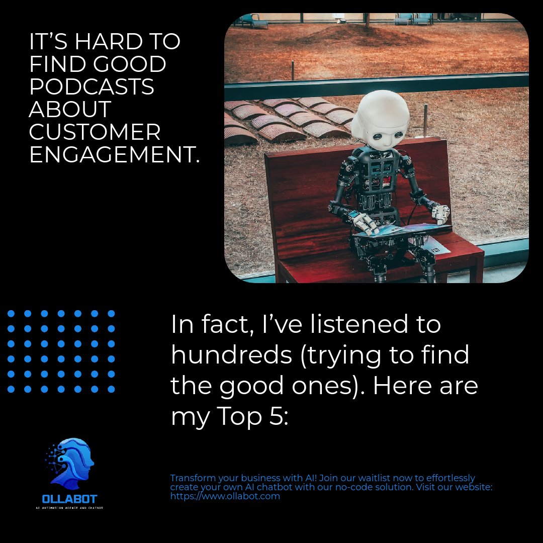 websitesdesign's tweet photo. 1. AI for Engagement Insiders 2. Chatbot Revolutionaries 3. No-Code AI Pioneers 4. Automation Nation 5. The Proactive Marketer Diving into these podcasts, you'll get a front-row seat to the future of customer interaction! 🚀 From AI automation to chatbot geniuses, each one is a https://t.co/BPCYEbFD7k