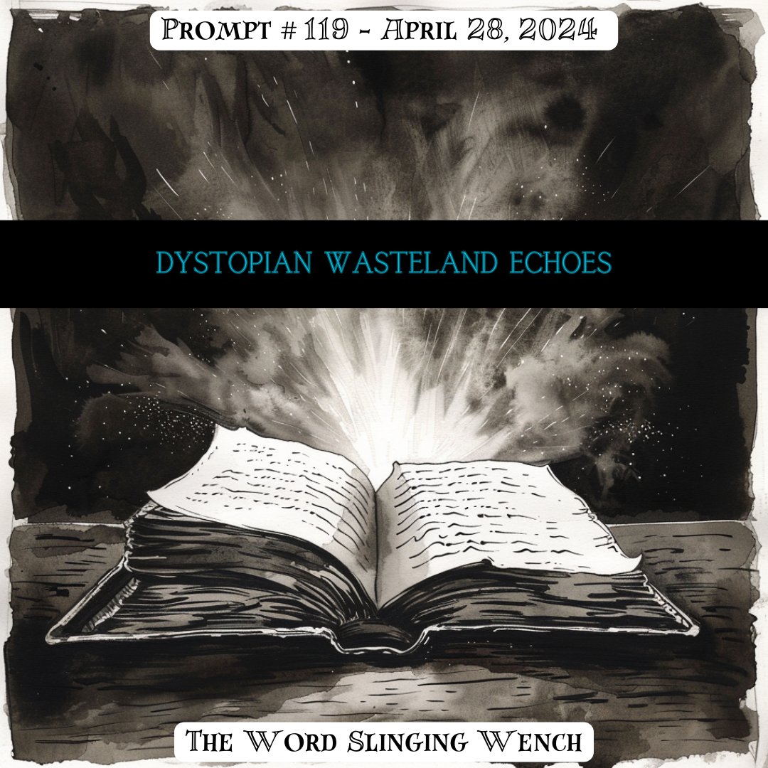 Writing Prompt #119 for 2024

Dystopian Wasteland Echoes

Write every day!

amazon.com/stores/author/…

#thewordslingingwench #writingprompts #writeeveryday #amwriting #homeschool #BookTwitter