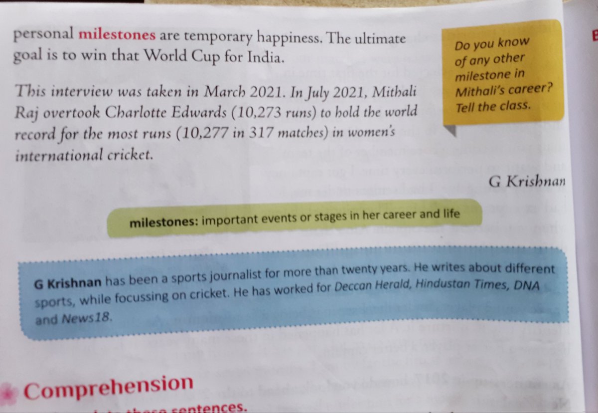 An interview I did a few years ago of @M_Raj03 is in ICSE Class 8 English text book chapter #MithaliRaj #EnglishTextBook #SchoolBook #schoolcurriculum