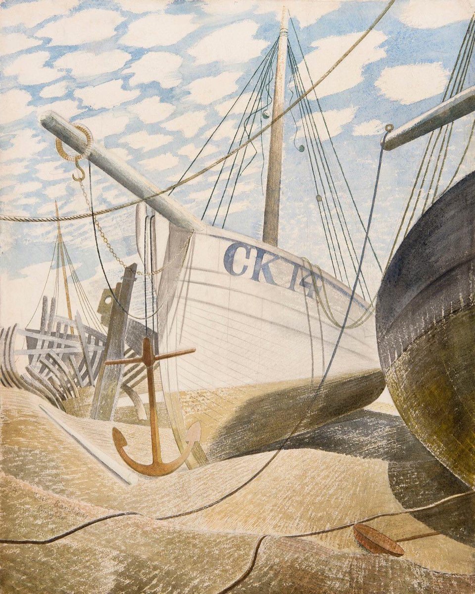 Ravilious1942's tweet image. Mackerel Sky, Eric Ravilious, 1938. Painted at Tollesbury in #Essex. Thought lost, it is now known to be in a private collection, was exhibited for the first time in many years in 2021 and is currently on display at @TownerGallery.