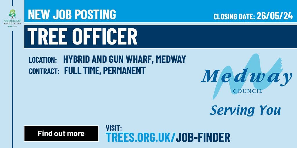 New Job Opportunity🌳 Arboriculturist 💼 Medway Council 📍 Hybrid and Gun Wharf, Medway 📃 Full-time, Permanent View vacancy: buff.ly/4dck4Jp Check out all the Arb Job vacancies: buff.ly/3Iv6F0Q