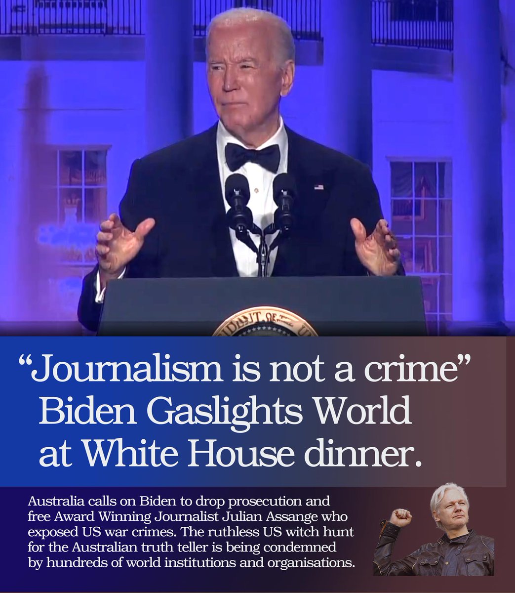 Biden Gaslights the world at White House Dinner. Australia calls on Biden to drop prosecution & free Australian Julian Assange who exposed US war crimes. The ruthless US witch hunt for the award winning journalist is condemned by hundreds of world institutions and organisations.