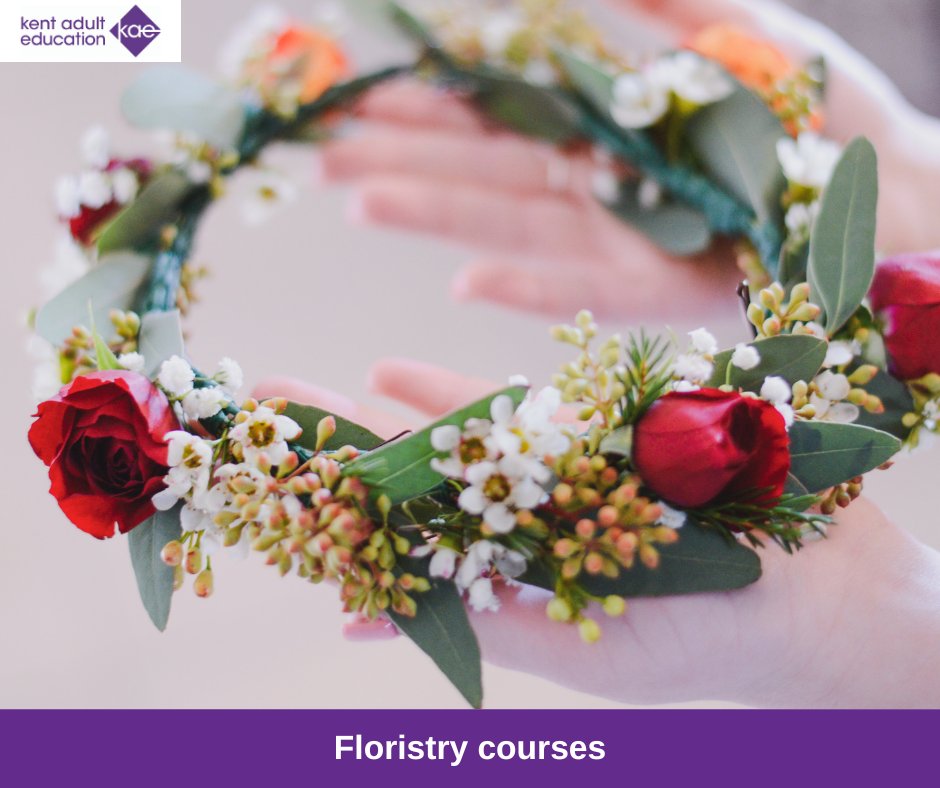 Learn the art of floristry and create a floral crown or a beautiful bouquet on our Floristry courses. Find out more and book here: ow.ly/al4K50RgkJQ #Kent #AdultEd #AdultEducation #Floristry