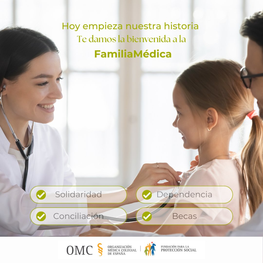 ¡Bienvenido/a a la #FamiliaMédica!💙 Colegiarte te une a la profesión más solidaria. Con la @FPSOMC, apoyamos a médicos y familias en tiempos difíciles. Ofrecemos ayudas para conciliación, salud mental, estudios, ¡y ➕! Los primeros dos años, gratis👩‍⚕️👨‍⚕️ fpsomc.es/familiamedica