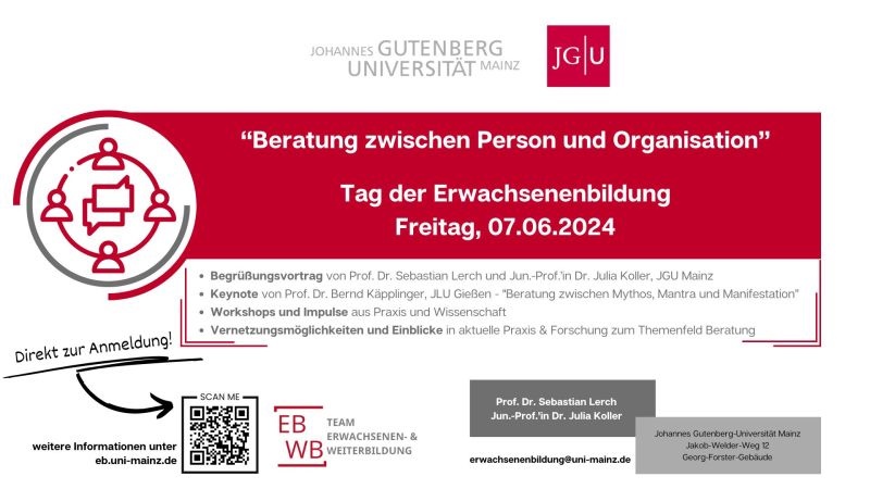 BIS 28.5. ANMELDEN: #TagDerErwachsenenbildung am 7. Juni  2024, 12-18 Uhr, an der #UniMainz / Forum für Austausch und Vernetzung im Bereich #Erwachsenenbildung / #Weiterbildung und #Beratung / #Coaching 
👉 Alle Infos und Anmeldung unter eb.uni-mainz.de