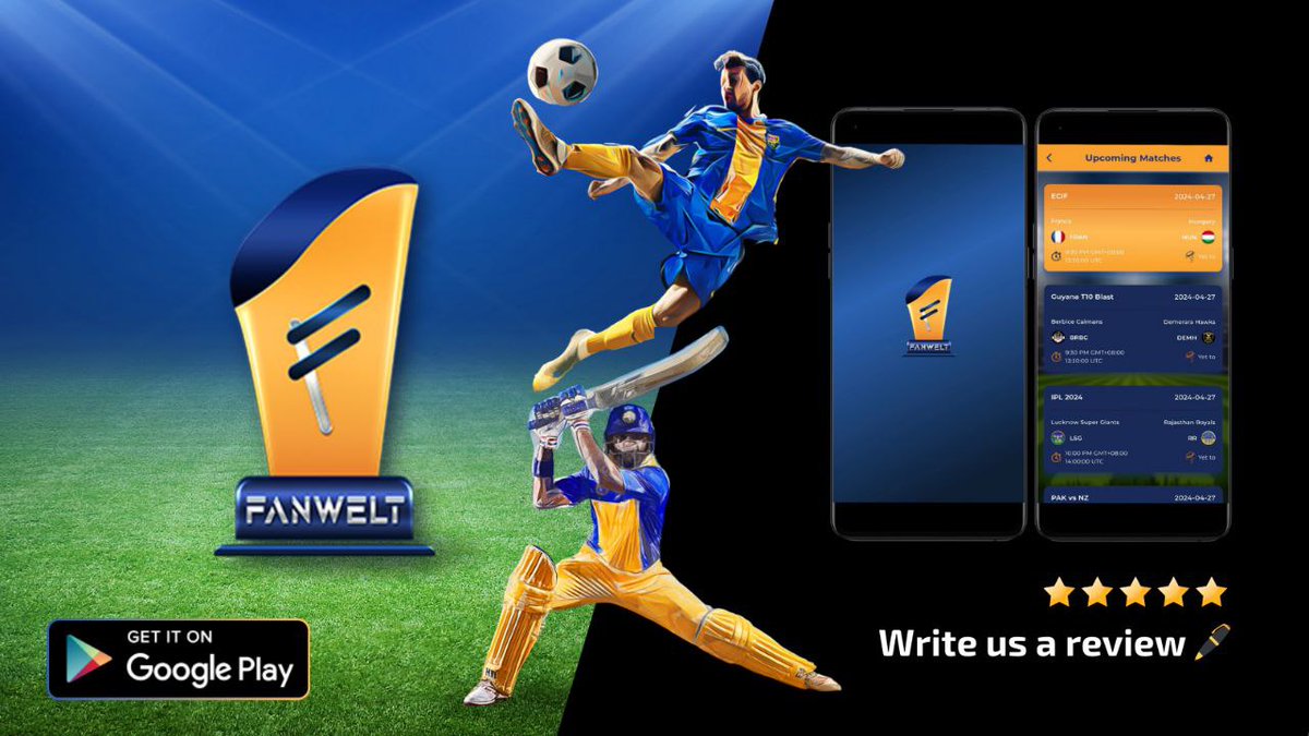 🔥 Everyday is a Match Day!!

But before that, kindly swing by our 🏏⚽️ Fanwelt Google Play link:

👉 play.google.com/store/apps/det…

and 𝘄𝗿𝗶𝘁𝗲 𝘂𝘀 𝗮 𝗿𝗲𝘃𝗶𝗲𝘄 ⭐️⭐️⭐️⭐️⭐️ if we share the same excitement! 📝😎

#fantasysports #mobilegaming #fantasyworld #Cricketfans…