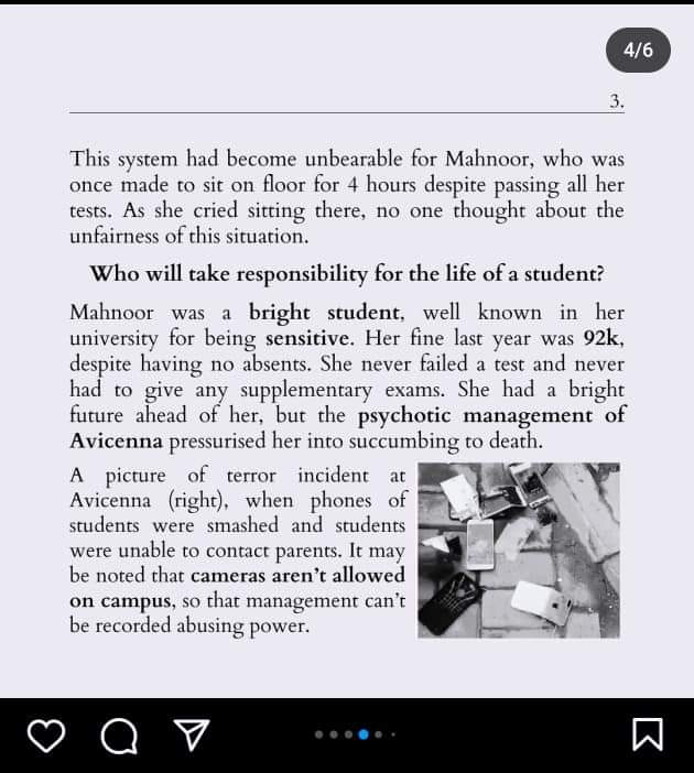 Another Incident in Avicenna Medical College Lahore 
 Dear Parents understand ur childs feelings by a healthy communication( not a forceful communication )listen to them daily listen thier random chats &amp; pick their feelings don't throw them to society wolves.