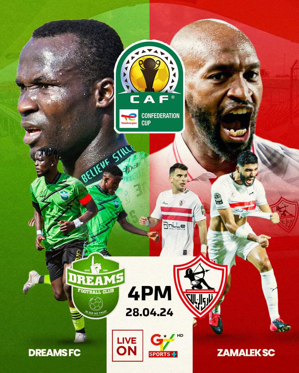 The CAF Confederations Cup semi final is upon us. Dreams FC take on Zamalek in the second leg after drawing them goalless in Egypt. Follow the action LIVE on #GTVSports