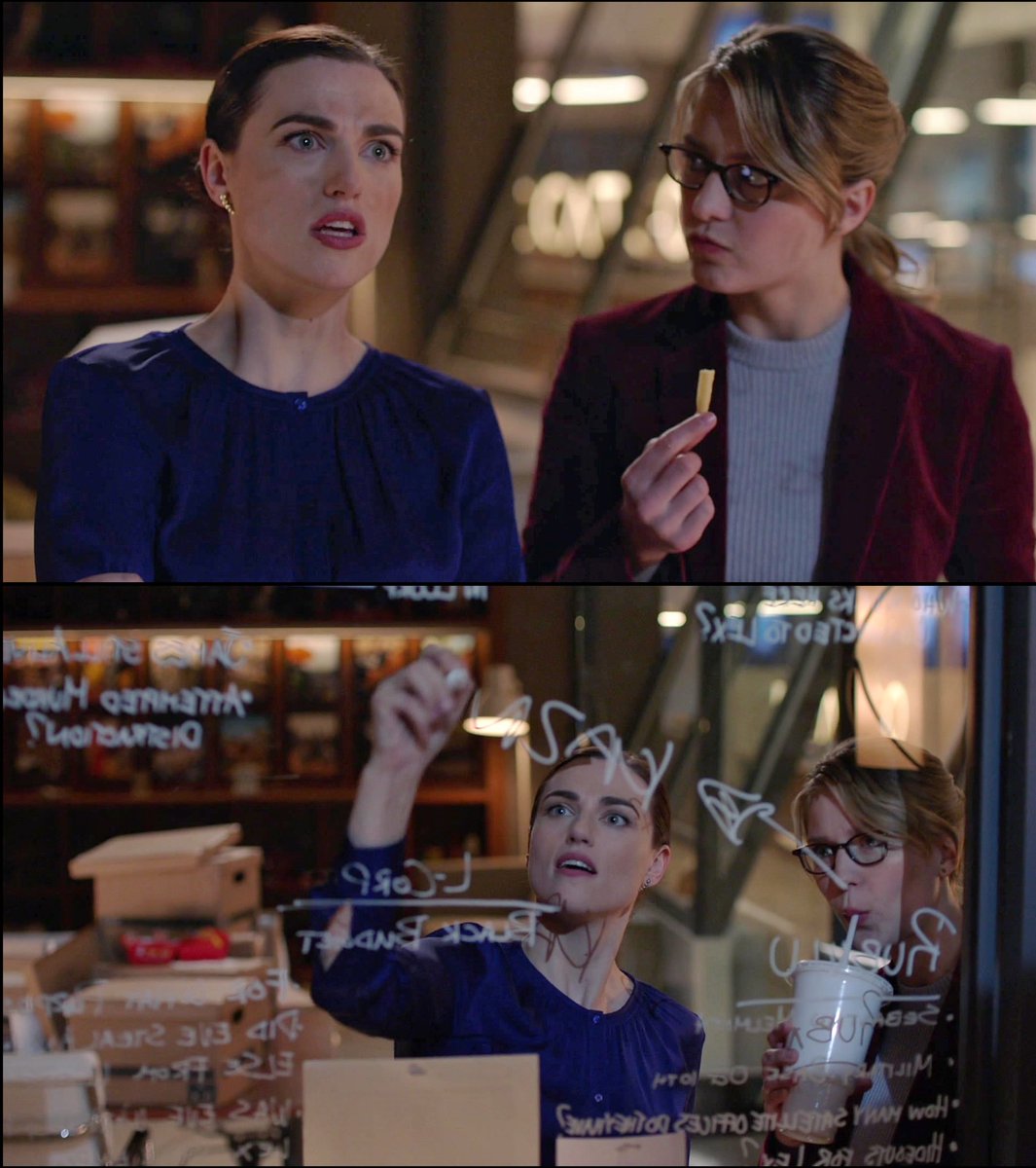 Lena: explains the pseudonym & codes Lex is using to hide things and decodes his cipher off the top of her head to find 'Kaznia' Kara: *eats fries, drinks milkshake, stares at Lena*