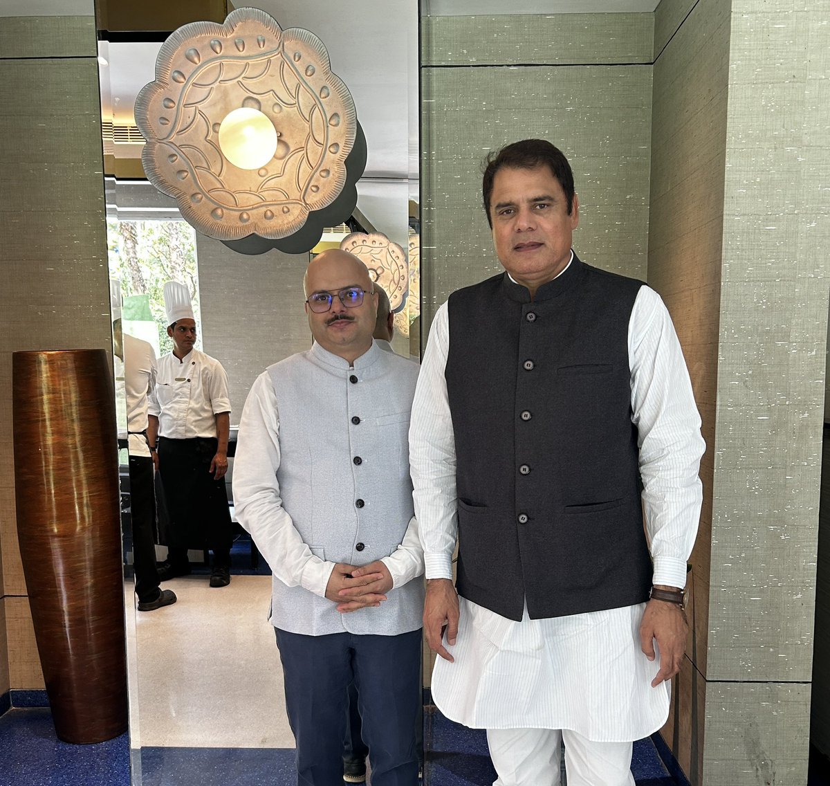 'An unforgettable Eid celebration at Hyat Centric, Chandigarh with Sh. Mohsin Chaudhary, Chairman of the Haryana Haj Committee. Grateful for the joyous moments and cherished memories shared with wonderful company! 🎉 #EidCelebration #MemoriesMade'