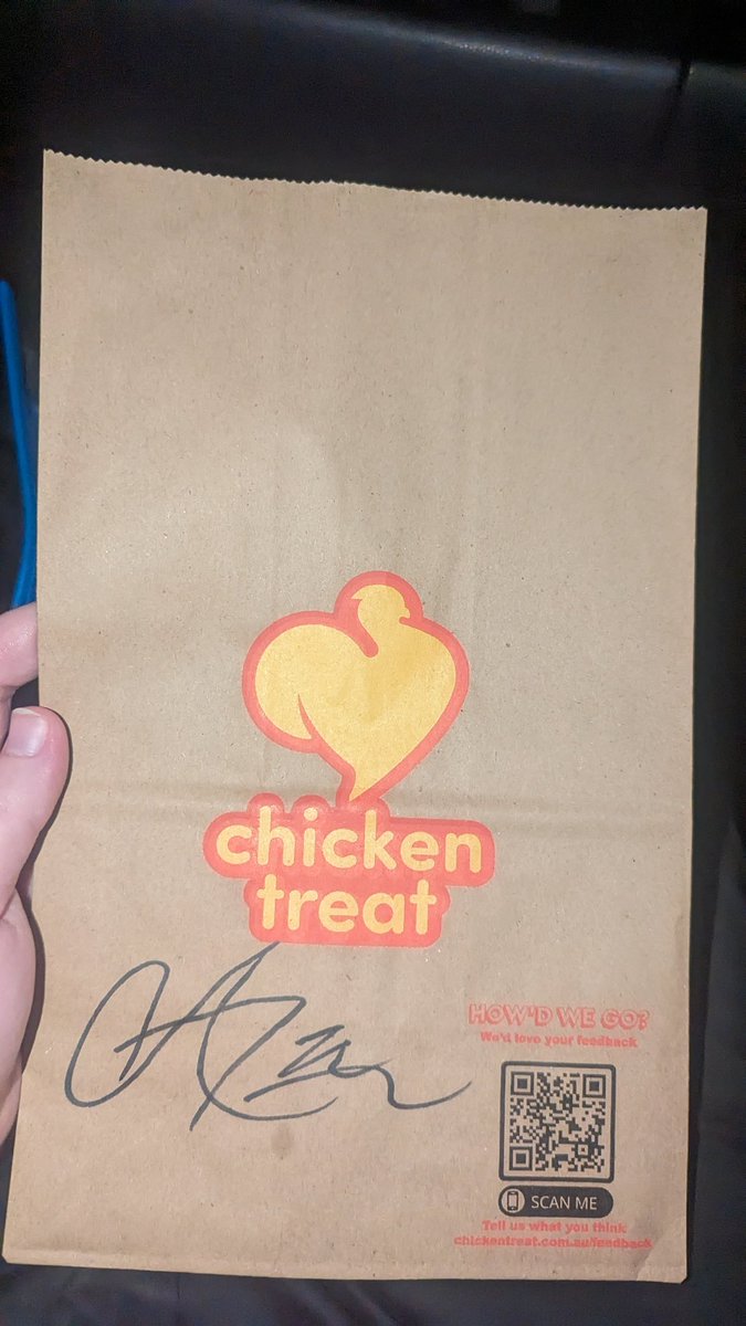 Bet none of you have a Chicken Treat bag signed by Adam Taggart