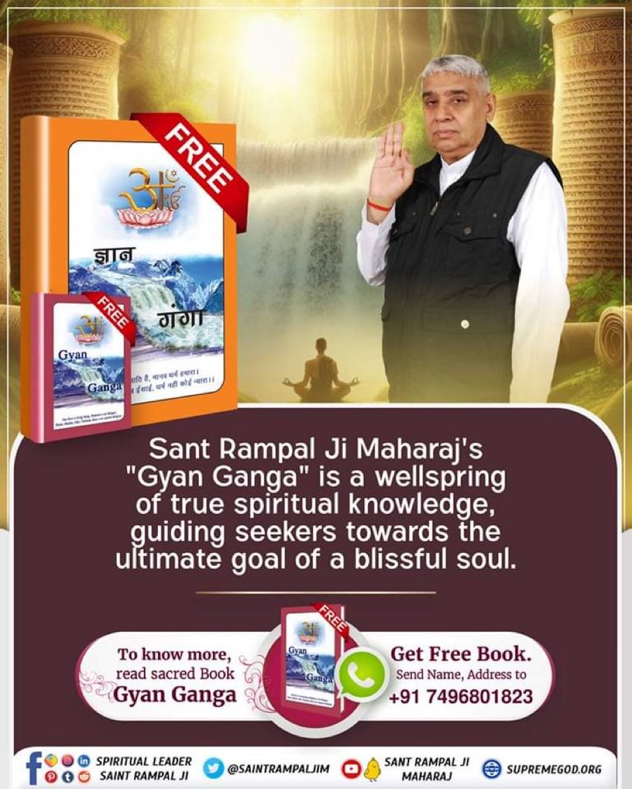 #Kabir_is_Supreme_God 
Sant Rampal Ji Maharaj’s “ Gyan Ganga” is a wellspring of true spiritual knowledge ,guiding seekers towards the ultimate goal of a blissful soul .