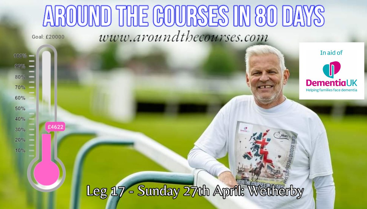 Leg 17 today as I continue to go @YorkshireRacing with a visit to @WetherbyRaces Due to other charity commitments there, I cannot promote @DementiaUK but to fulfill the challenge I will be walking the course before racing. Donations can be made here: justgiving.com/page/aroundthe…