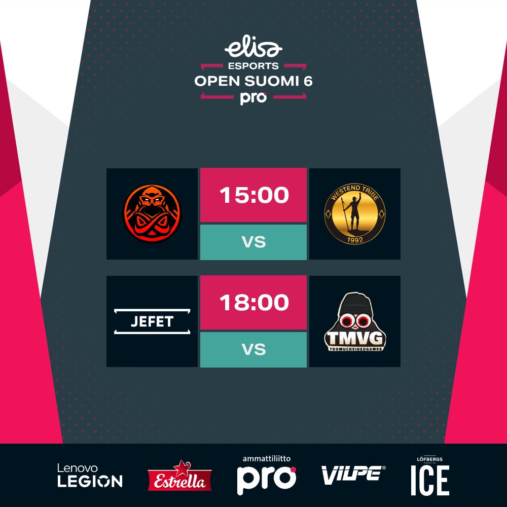 PUDOTUSPELIT ALKAVAT TÄNÄÄN. Nähdäänkö heti dustia? 🤔🤔 ⏰ 15:00 ⚔️ @ENCE Academy vs @HeimoEsports ⏰ 18:00 ⚔️ #Jefet vs @2MUCHVIDEOGAMES 📺 twitch.tv/elisaviihdespo… #ElisaProOpen #esportsfi