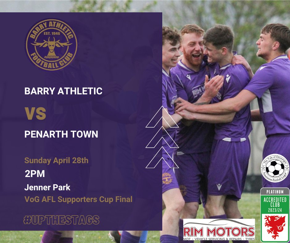 📢 Its final day in the VoG AFL Supporters Cup! Our first team are up against Penarth Town in part one of our end of season clashes! Get your purple on and come and cheer on the Stags! 

🆚 Penarth Town
📍 Jenner Park
⏰ 14:00

#BAFC #UpTheStags #LanYStags 🦌