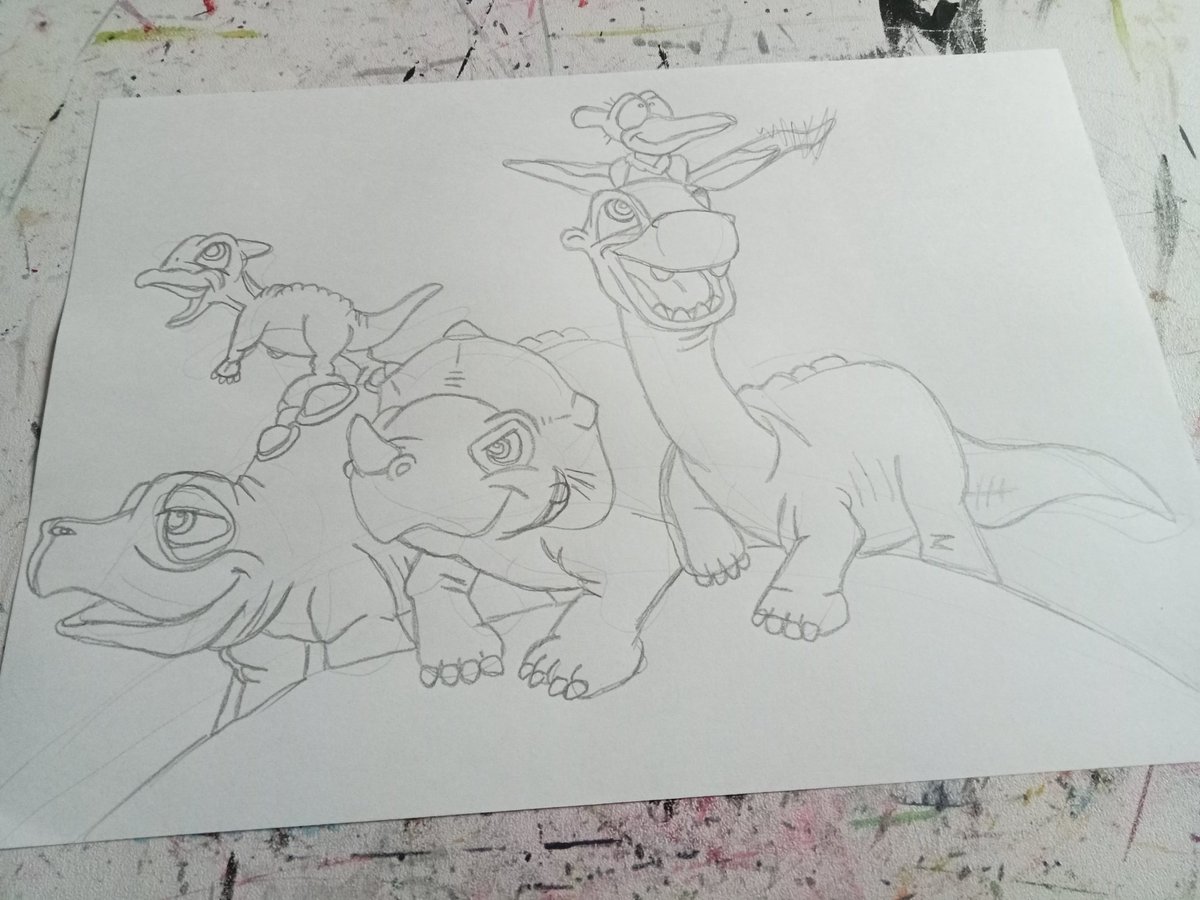 #NEWPROJECT!! One of my favourite non-Disney #animatedmovies that I think I'm still not over 30+ years later... #TheLandBeforeTime. Here's my #roughdrawing of #LittleFoot and the gang. I'm not crying, you're crying... 🤩🎨🎬🦕🍁 #WorkInProgress 

#artistsonx #maninpaint #80skid