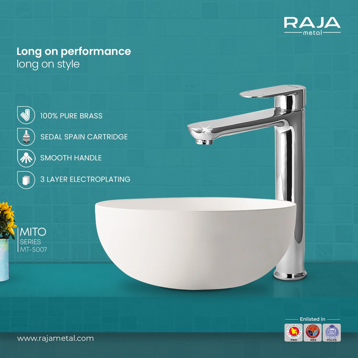 RAJA Long Basin Mixer reigns supreme with 100% brass construction, ensuring lasting durability. Equipped with a Cedal Spain Cartridge and Neopearl Aerator, it delivers a flawless flow every time.  

Hotline: 01700-781173
#RAJALongBasinMixer