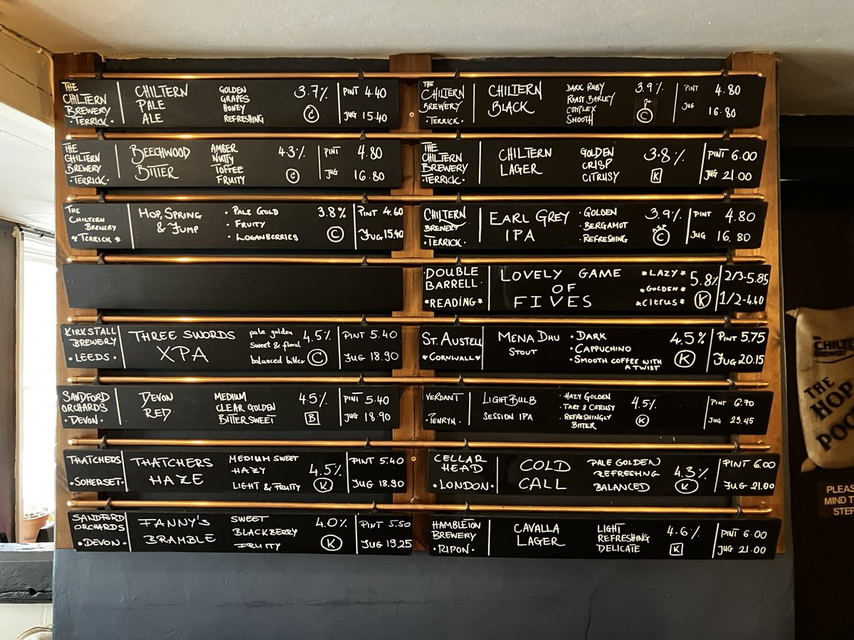 Today’s beer board with guest ales and seasonal beers, ciders, lagers and stout.