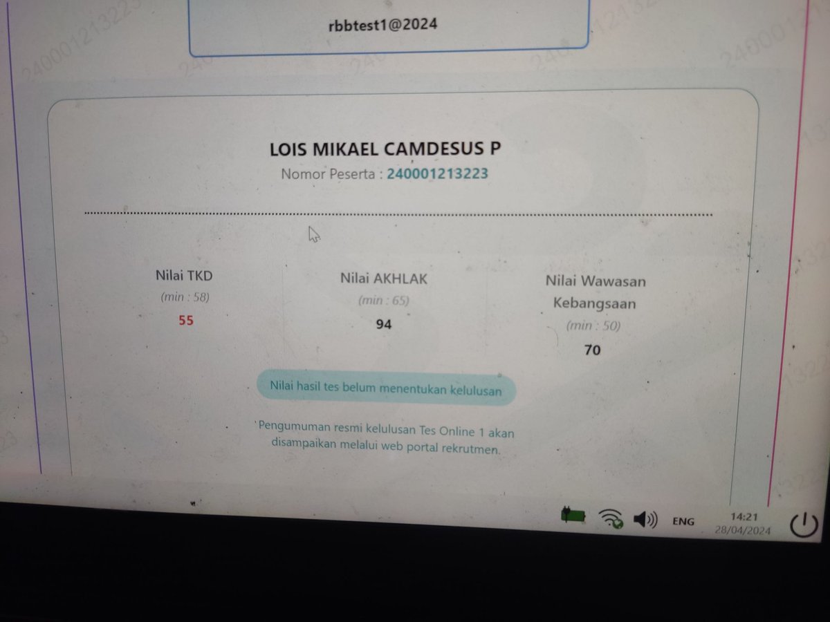 LordCamdesus's tweet photo. Diawal pas tkd web error alhasil cuma diambang batas bawah tkd tes bumn 😭 https://t.co/kFW4YNQaBP
