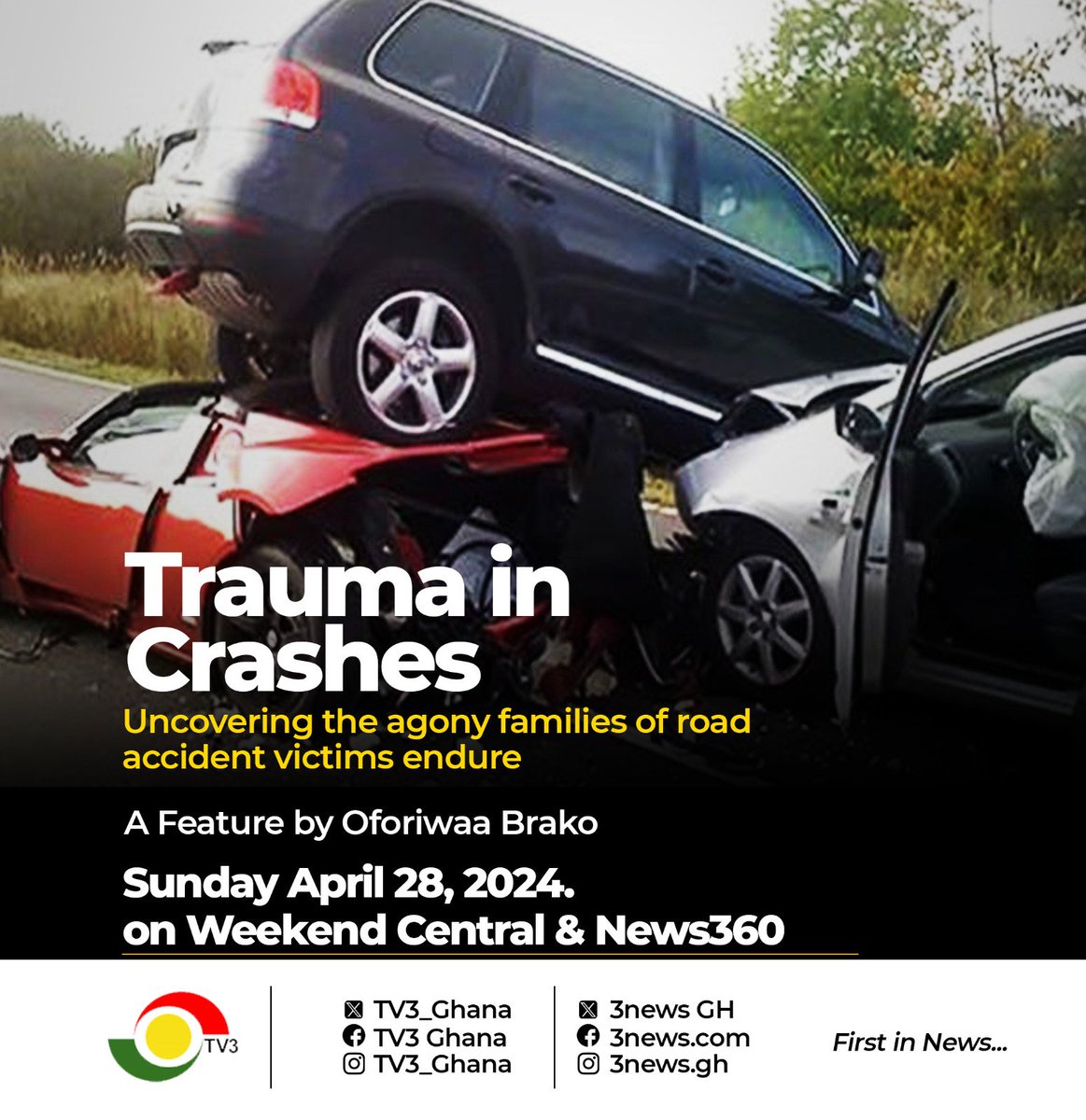 Today on #WeekendCentral at 12pm and #News360 at 7pm, we bring you a feature that uncovers the pain families of road accident victims go through. 

#3NewsGH