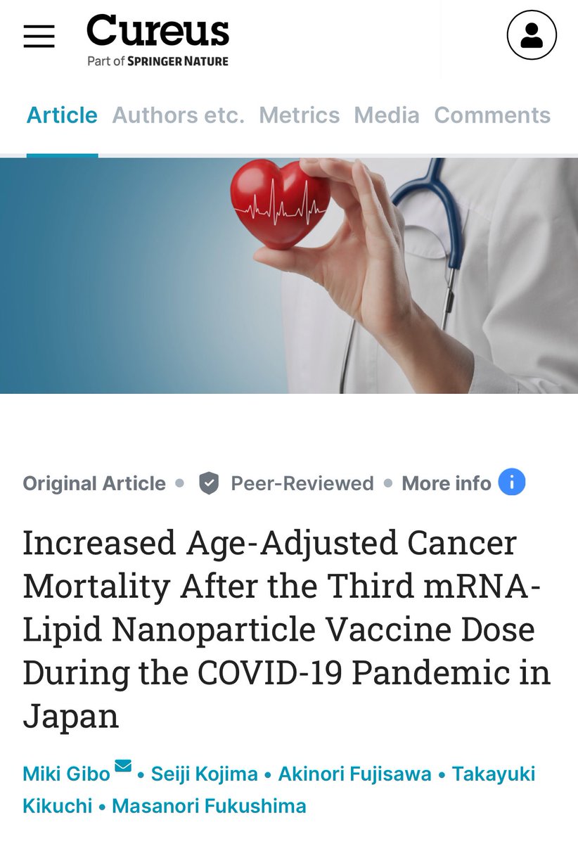 8/4/24 - studie met peer review: 'Increased Age-Adjusted Cancer Mortality After the Third mRNA-Lipid Nanoparticle Vaccine Dose During the COVID19 Pandemic in Japan' cureus.com/articles/19627…