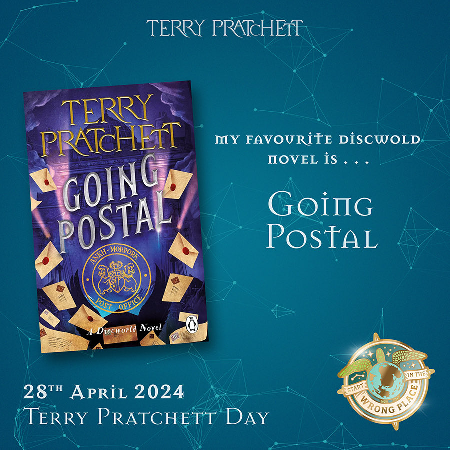 Happy Terry Pratchett Day! It’s a hard choice, because it changes hourly, but the top spot (for me) at this very instant is held by Going Postal. Lots of stamps and a dead mole. #TerryPratchettDay