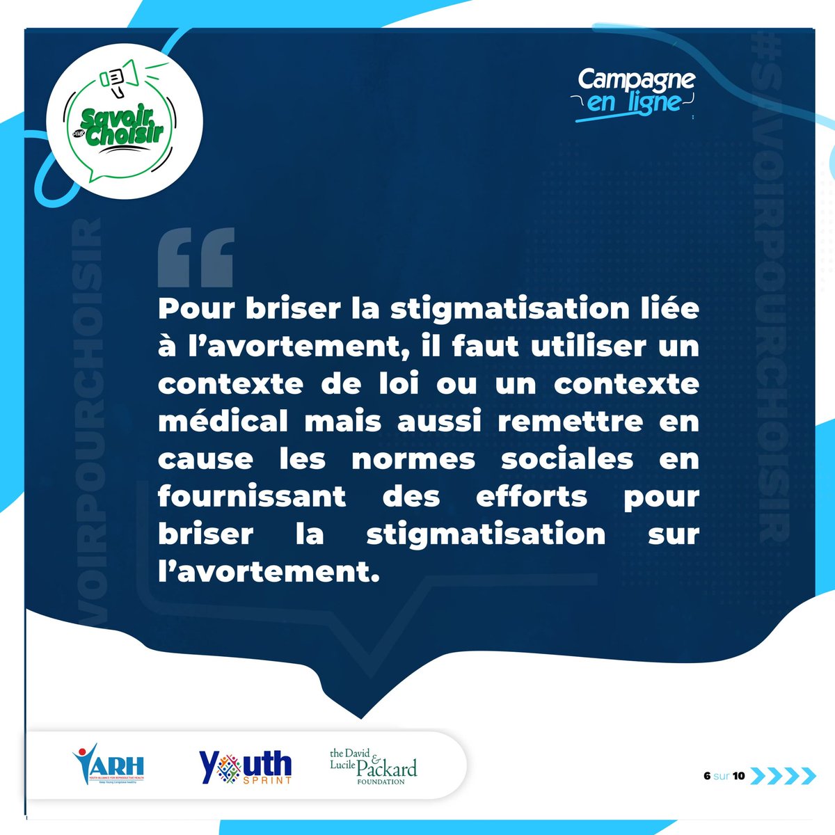 📢 Brisons la stigmatisation liée à l'avortement en remettant en cause les normes sociales et en s'appuyant sur le #ProtocoleDeMaputo et le contexte médical pour garantir l'accès à toutes les femmes à leurs #DroitsReproductifs.

#SavoirPourChoisir
#AvortementSecurisé.