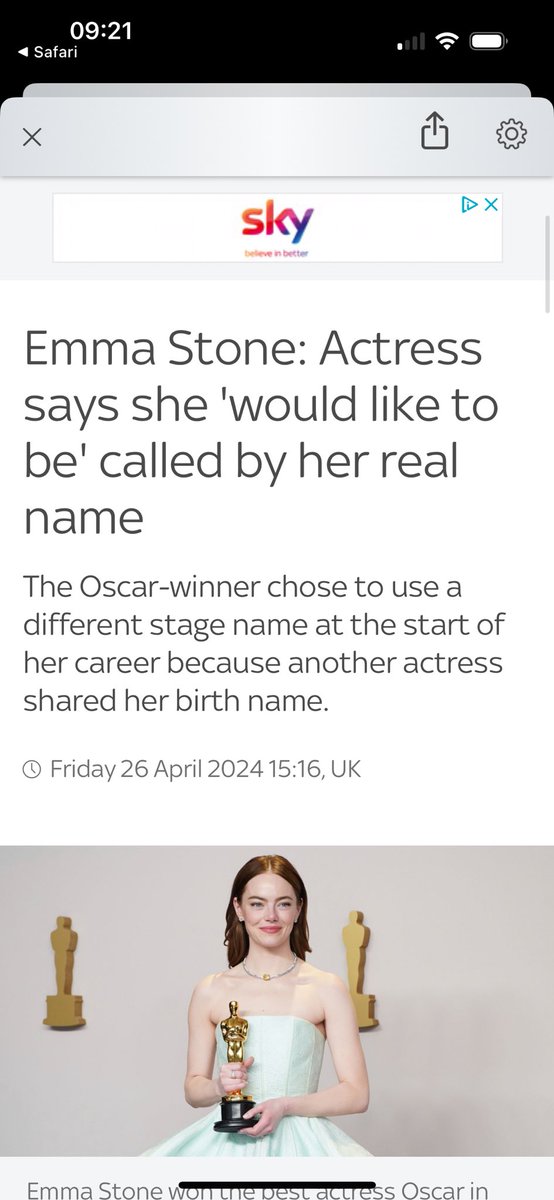 Emma Stone urges fans to use her real name which is Emily Hard-Solid-Non-Metallic-Mineral -Matter-Of-Which-Rock-Is-Made…it’s bizarre that someone else in Equity had the same name…🤔