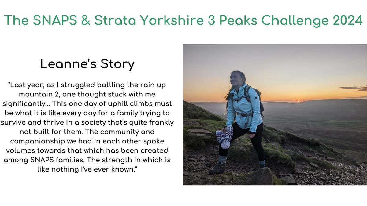 On 3rd May, 30 SNAPS supporters and Strata staff will be taking on the Yorkshire 3 Peaks Challenge! Leanne was on the challenge last year, and here's why she's doing it again. If you'd like to sponsor Leanne, her fundraising page is here: buff.ly/49PErJt Good luck Leanne!