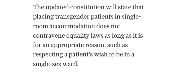 The government is trying to force hospitals to prioritise a c!s person's desire not to be in a room with a trans person over a trans person's medical safety. People in private rooms are less visible to staff. This is putting c!s comfort over trans safety.