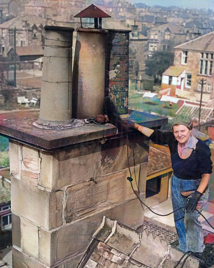 OldGlasgow.com This amazing Photograph, taken in 1956, shows The Amazing Violet Anderson, Glasgow’s only Woman Chimney Sweep. OldGlasgow.com