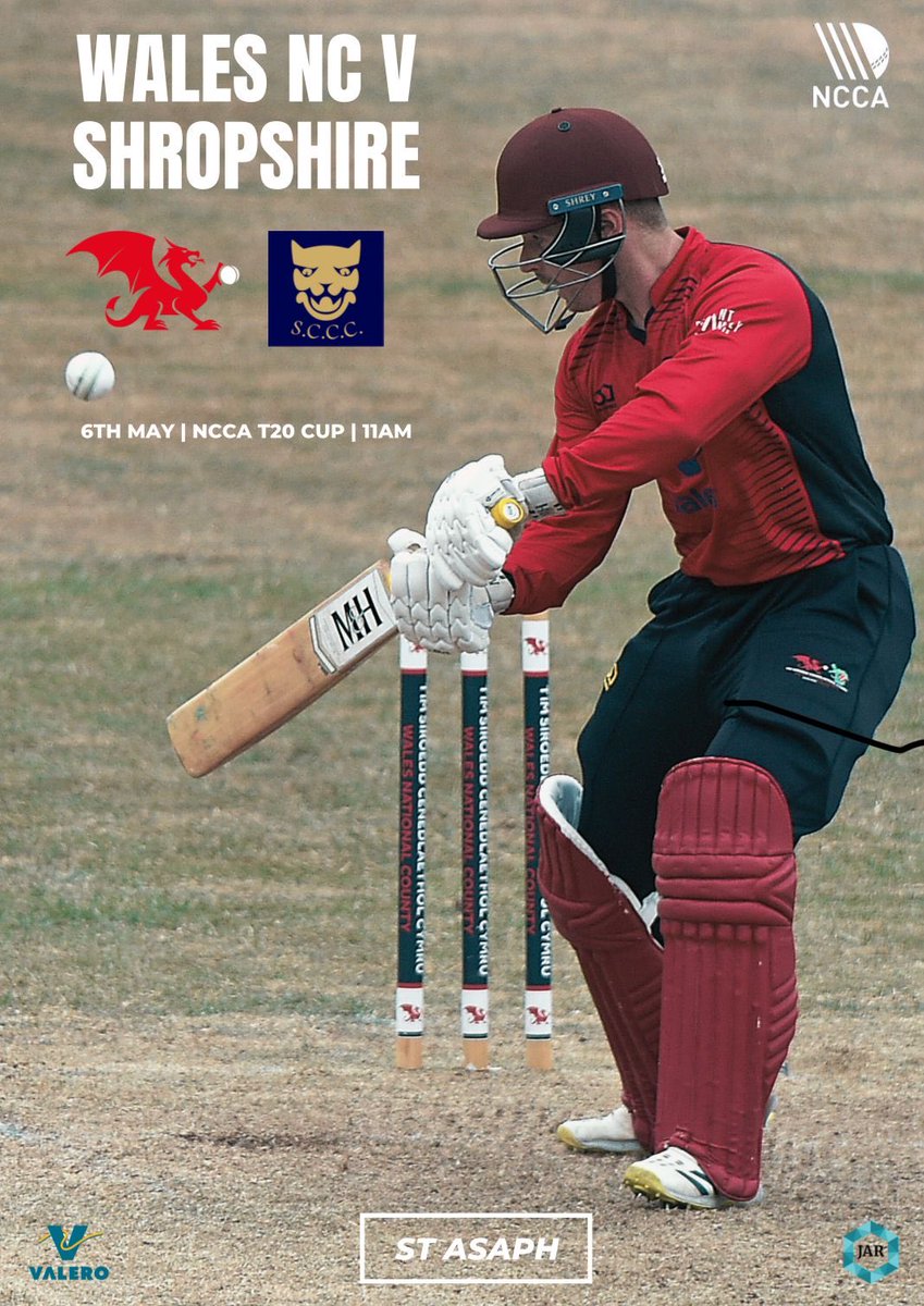 Come down to Elwy Grove bank holiday Monday. Some serious T20 cricket going on. ⁦@WalesNCounty⁩ 🆚 ⁦@shropshireccc⁩ 🏆 NCCA T20 Cup 🏟️ St Asaph CC 🕚 11am 🍺 Bar open 12:00 🍔 Food from 9:30am