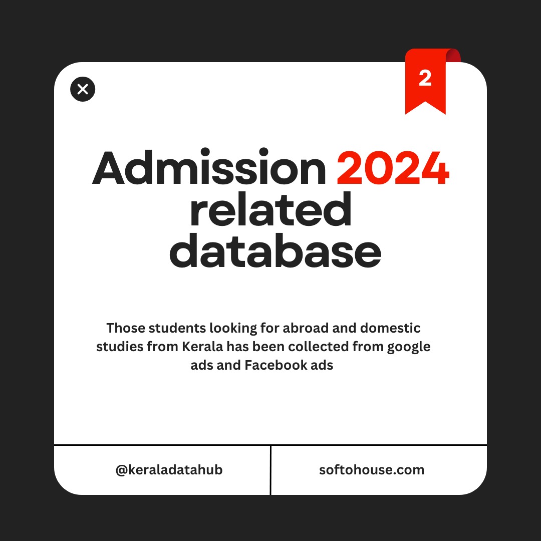 Elevate your admissions process with our powerful database solutions.
For more details contact us.
.
.
.
📞 9946612366
🌐 softohouse.com

#softohouse #databasemarketing #database #marketing #admissiondatabase #studentdatabase