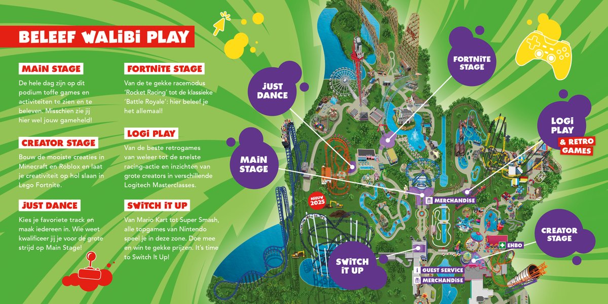 WalibiHolland's tweet photo. Benieuwd wat er allemaal te doen is tijdens Walibi Play? 😉 Bekijk dan snel de plattegrond! 🤩 Ga voor meer informatie naar https://t.co/tN9iHccstG #walibiholland #walibiplay #gamefestival #gaming https://t.co/d7U3eQMU8u