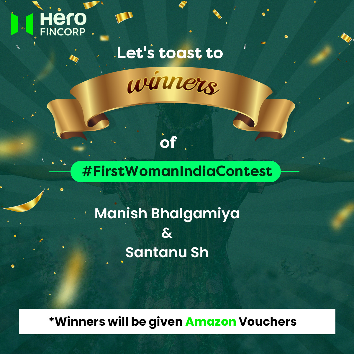 Announcing the #FirstWomanIndiacontest winners! Congratulations to the winners and thank you to everyone who participated!🤗

#HeroFinCorp #ContestWinners #Cheers #AmazonVoucher #Congratulations