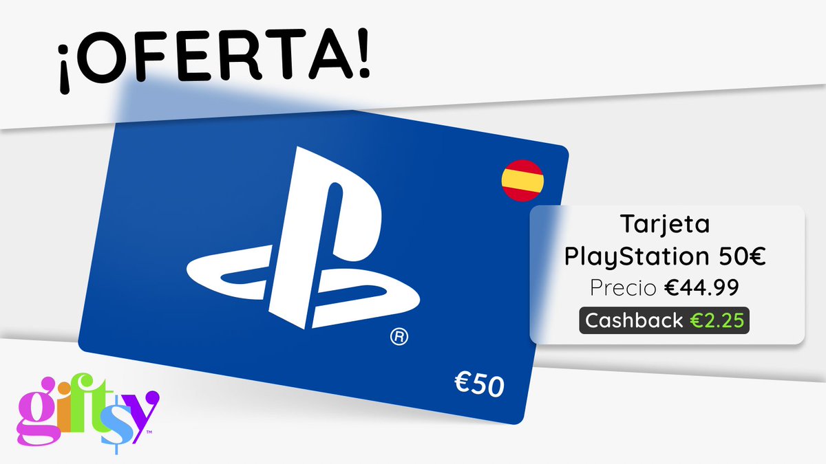 Chicos, hay orfertaca muy interesante. Podéis conseguir una tarjeta de PlayStation Store de 50€ por el precio de 45 (y te devuelven 2,25€ en forma de cashback!) O sea que por 42,74€ te quedas con una tarjeta de 50€ para comprar en PSN! Aprovechen!!! giftsy.com/playstation-ne…