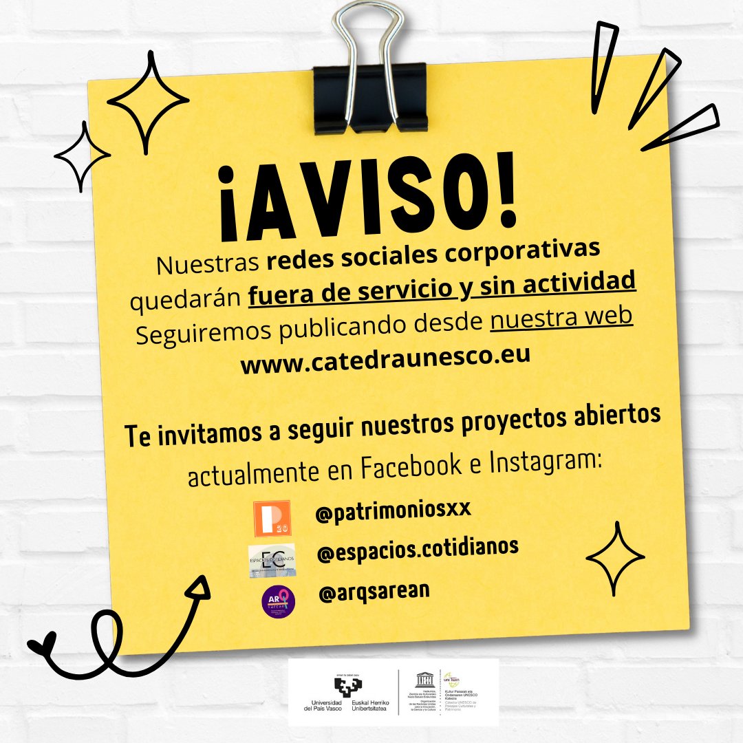 Puedes seguir nuestras investigaciones desde nuestra página web catedraunesco.eu o desde nuestros proyectos abiertos en facebook e instagram: las plataformas PatrimonioSXX y ARQsarean y el proyecto espacios.cotidianos