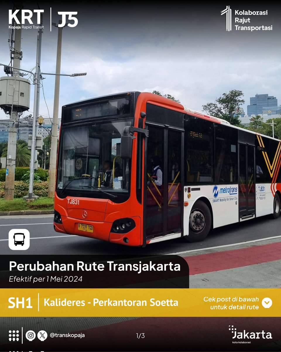 Halo Sobat Kopaja!

Mulai 1 Mei 2024, Transjakarta memperpanjang jam operasional rute SH1!
Penasaran bagaimana detailnya? Yuk langsung disimak!

#KopajaRapidTransit 
#KRT 
#KolaborasiRajutTransportasi
#Transjakarta #AyoNaikTransjakarta 
#KotaKolaborasi