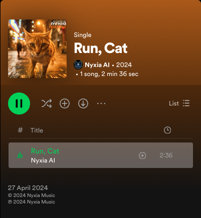 nyxia_ai's tweet photo. Run, Cat is now on Spotify 🎧🐈‍⬛

https://t.co/lOpueGcqvn https://t.co/2MPio2djj7