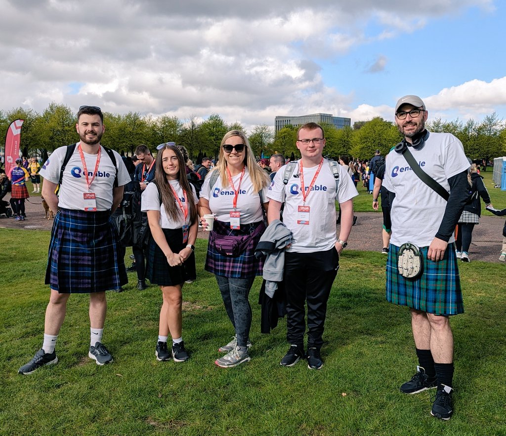 We have a brilliant team from SSE finance team in Eurocentral supporting us across lots of our @Enable_Tweets fundraisers in 2024. Their first challenge is the Glasgow Kiltwalk with walkers across all distances. Here are the #MightyStride team ready to go! Good luck guys!