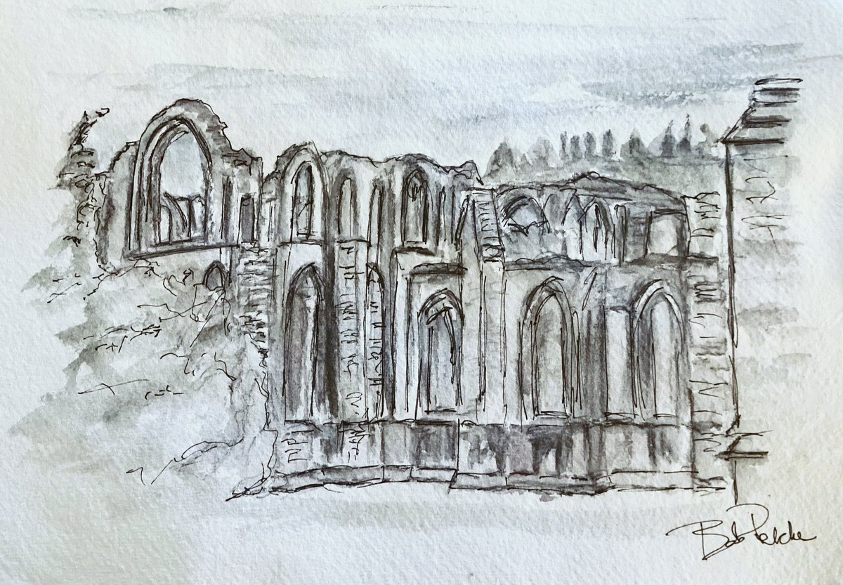 6” x 8” pen and Wash of Fountain’s Abbey using Derwent Tinted Charcoal for the wash.