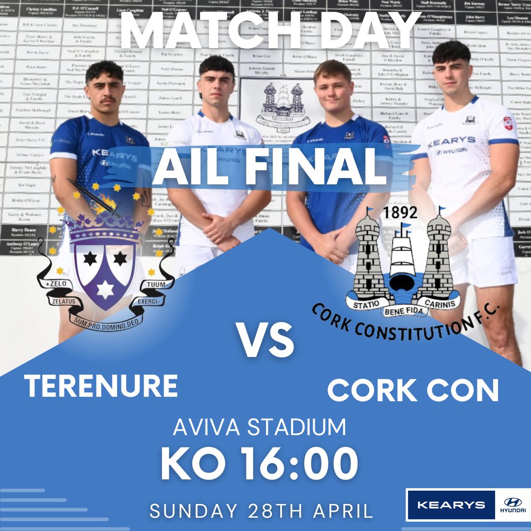 Today's the day we've all been waiting for – it's MATCH DAY for the AIL Final between Terenure and Cork Con at the Aviva Stadium! 🏟️🏆 Get ready to witness an epic clash of titans as these two powerhouse teams go head-to-head for glory!

🕓 Kick-off is at 16:00

The match is