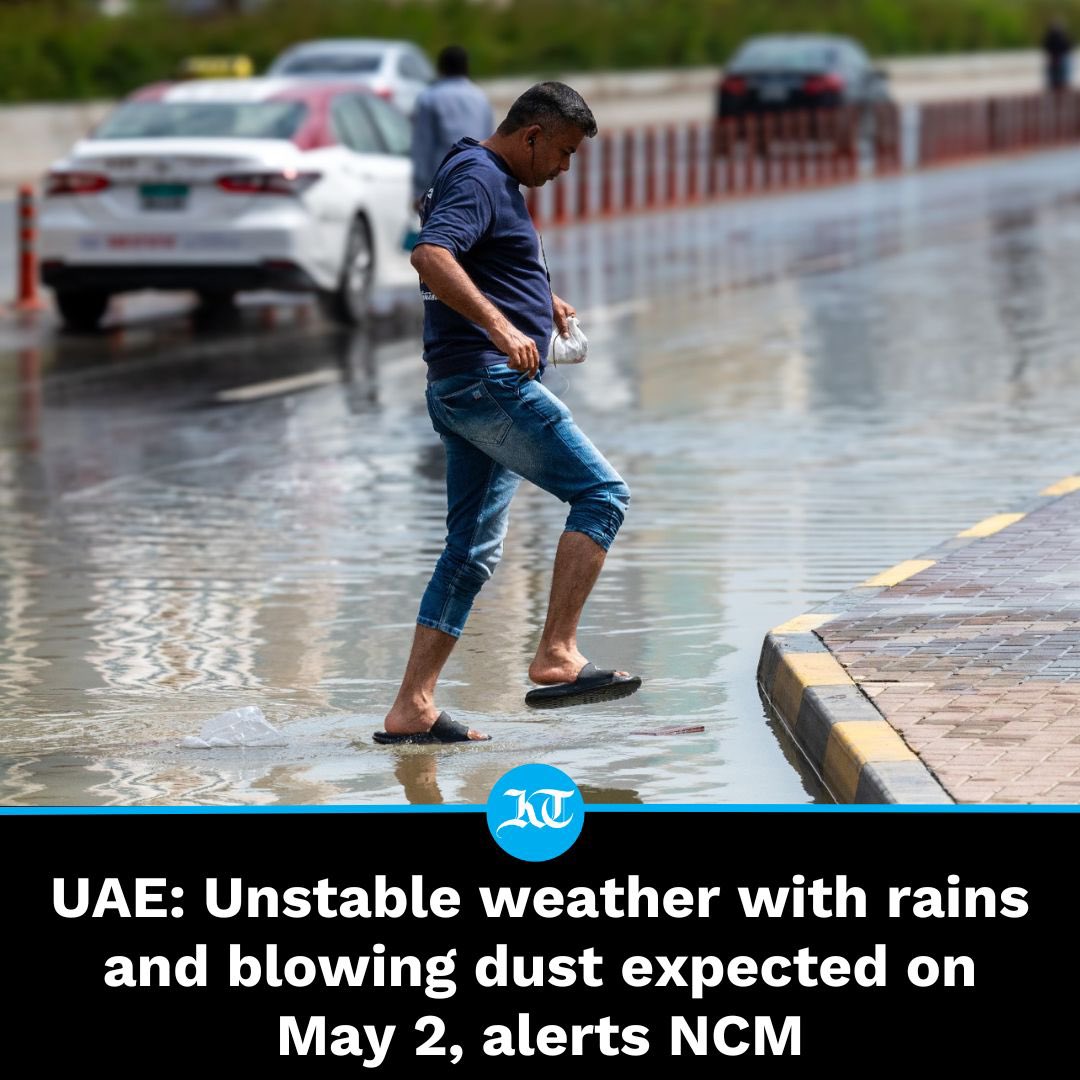 khaleejtimes's tweet photo. Is there a chance of another superstorm on May 2? The odds are against it.

However, #UAE residents should expect unstable #weather conditions and rainfall on Thursday. According to forecasts from the National Centre of Meteorology, convective clouds are expected to form, resulting in rainfall of varying intensities across scattered areas of the country.

https://t.co/SgULSfPQBx