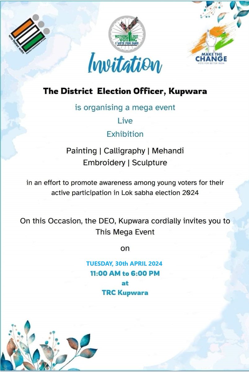 INVITATION LIVE EXHIBITION at TRC KUPWARA on TUESDAY, 30th APRIL 2024 @diprjk