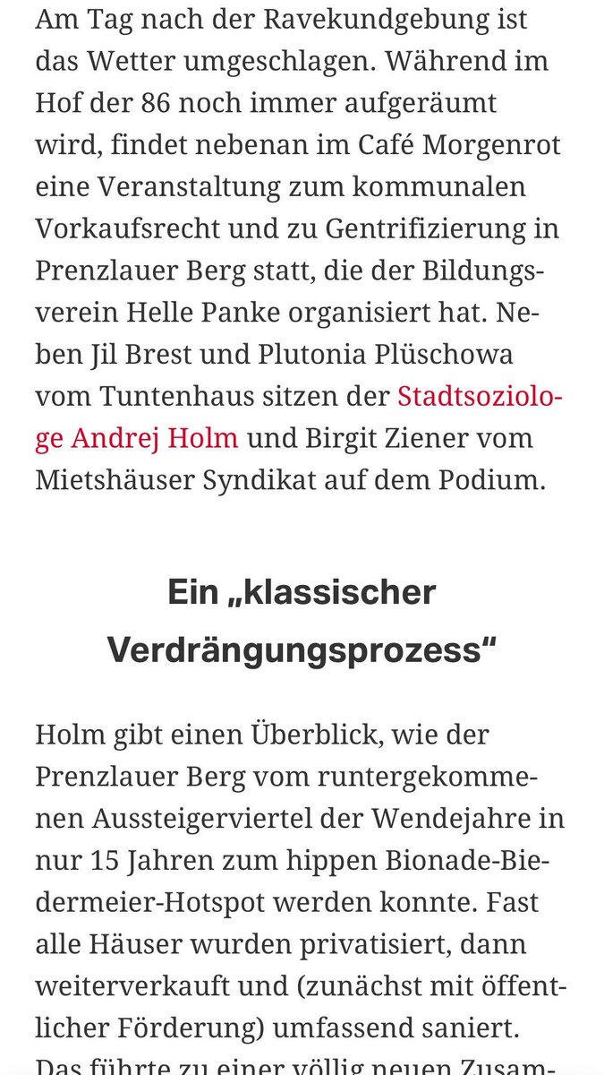 In @tazgezwitscher erscheint ein längerer Beitrag zum @savetuntenhaus Die #Geschichte des Hauses ist Typisch für die verschiedenen Eigentumstrukturen die zur #Gentrifizierung des #PrenzlauerBerg führten, so @AndrejHolm auf @HellePanke Podium taz.de/Kampf-gegen-Ve…