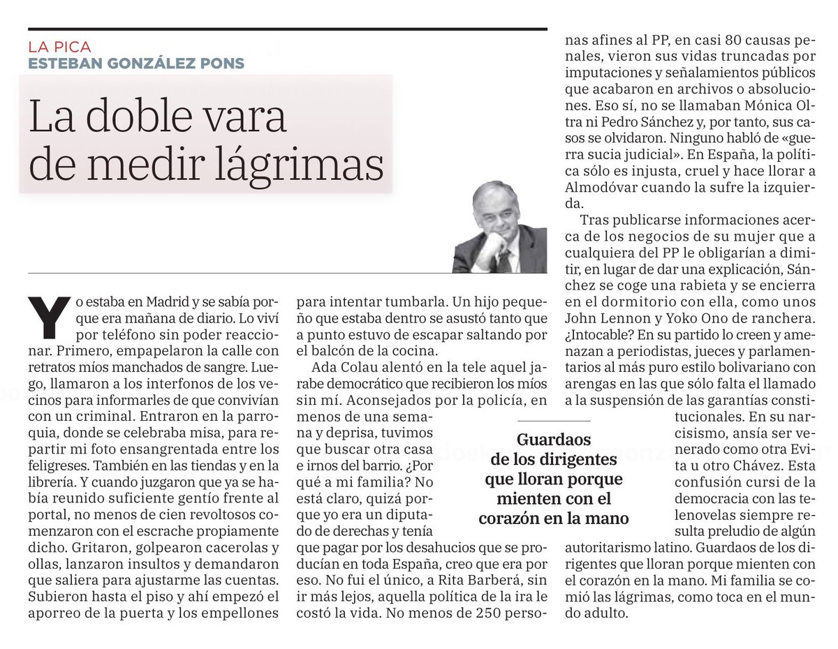 Mi respuesta a la carta de Sánchez, hoy en <a href="/lasprovincias/">LAS PROVINCIAS</a>
Mi familia tuvo que cambiarse  de casa y no fue por la ultraderecha.
Y no lloré.
Dar explicaciones es un deber político, no confundir con el acoso que hay quien sí lo ha padecido.