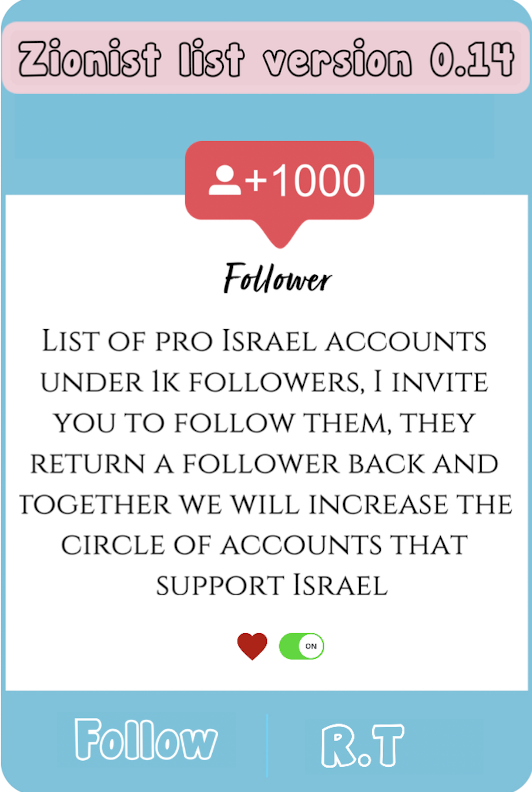 #Feedlist: #StandWithIsrael🤍🩵 🇮🇱 Am Israel Chai List version 0.14 of 11 pro Israeli accounts that return followers and support Israel. @G63AQ @larscyril @impact_ink @M_T_Cicer0 @sandwitchy77 @DwrytM26633 @Gabriel54535222 @JUIVEDUMAROC @Jules0775521315 @tonynor45406726…